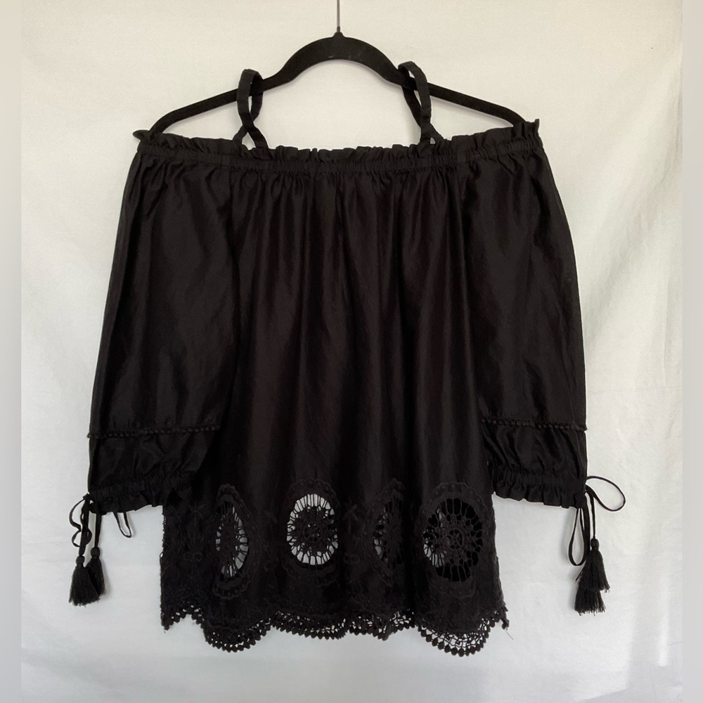 LOFT Black Embellished Off-Shoulder Blouse - Picture 3 of 8